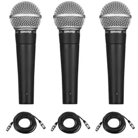 Shure SM58-LC Vocal Microphone, 3 Pack with 3x XLR Cable #SM58-LC K