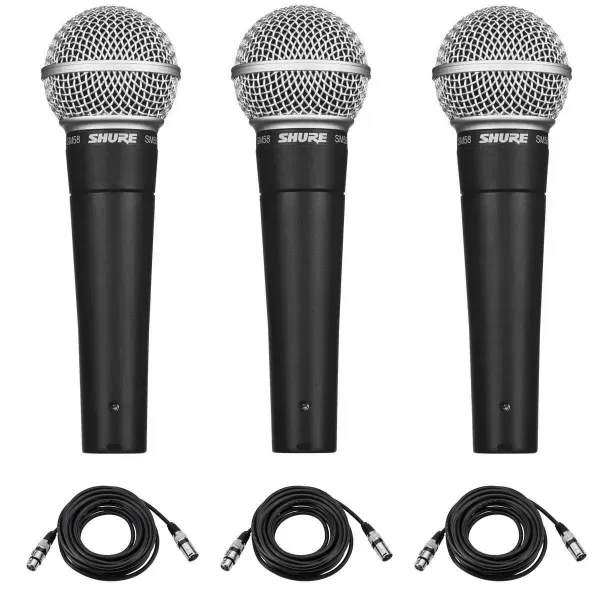 Shure SM58-LC Vocal Microphone, 3 Pack with 3x XLR Cable #SM58-LC K