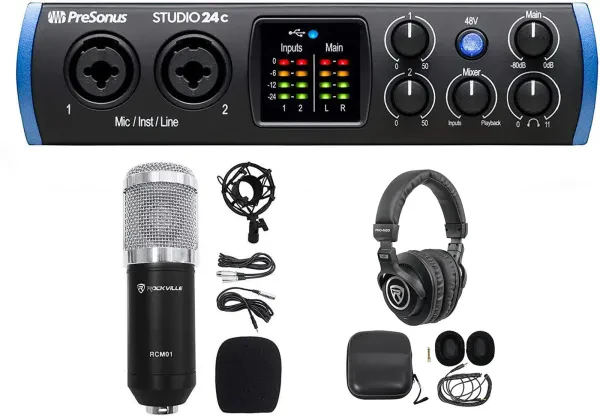Presonus STUDIO 24C 2x2 USB-C Audio MIDI Recording Interface+Mic+Headphones