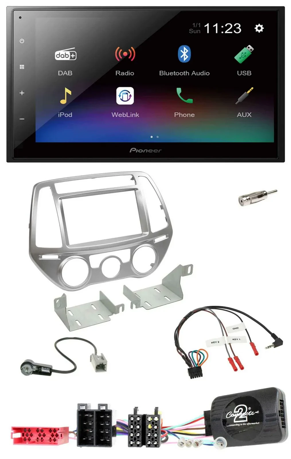 Pioneer USB Bluetooth DAB 2DIN Lenkrad Autoradio für Hyundai i20 2012-2014 man.