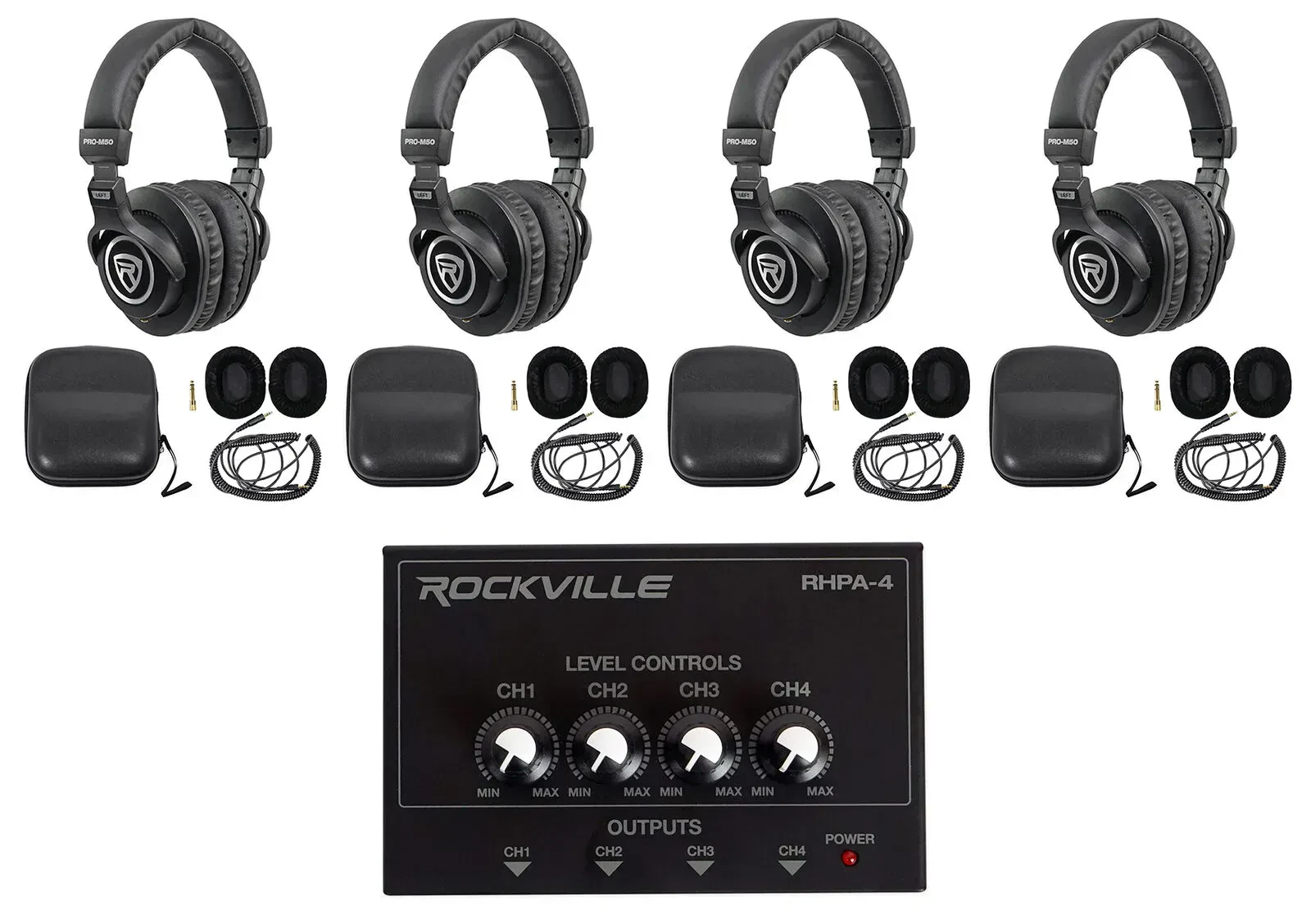Наушники проводные Rockville PRO-M50 Black с усилителем (4 штуки)