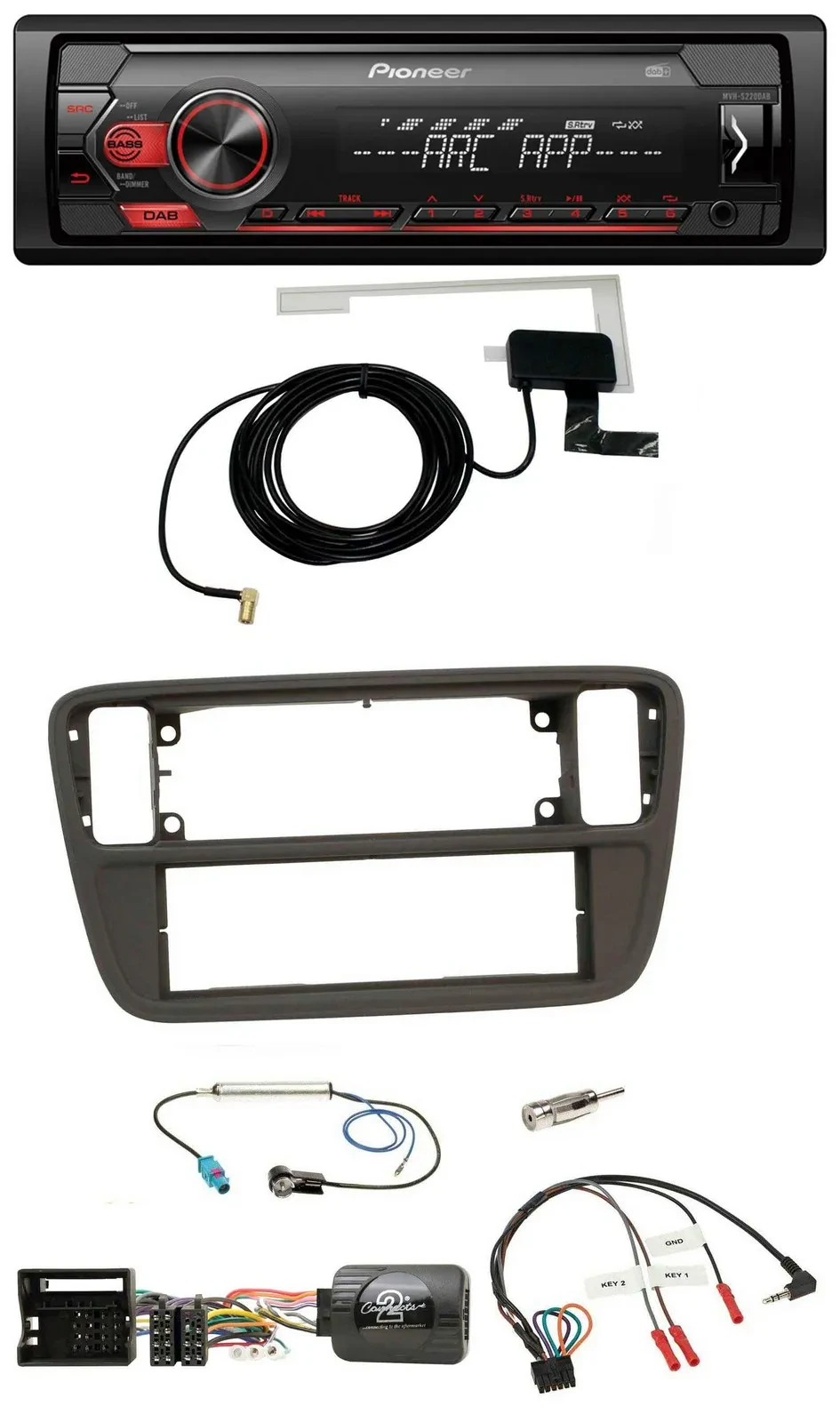 Автомагнитола Pioneer 1-DIN USB DAB MP3 для VW Up (2011–2016), черный, поддержка управления с руля