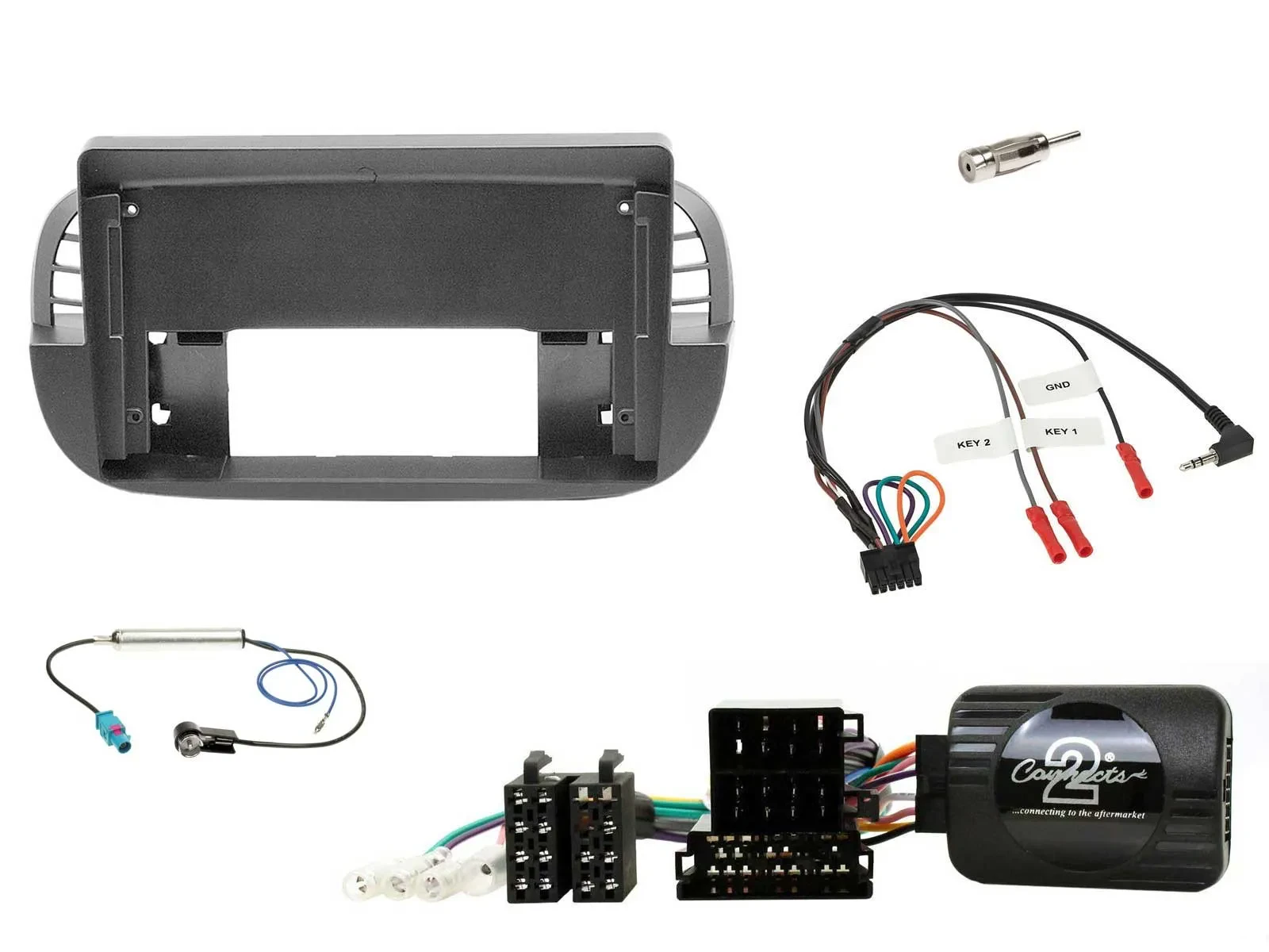 Einbauset Lenkradadapter für 9 Zoll Autoradio für Fiat 500 ZAF312 2007-2015 ISO