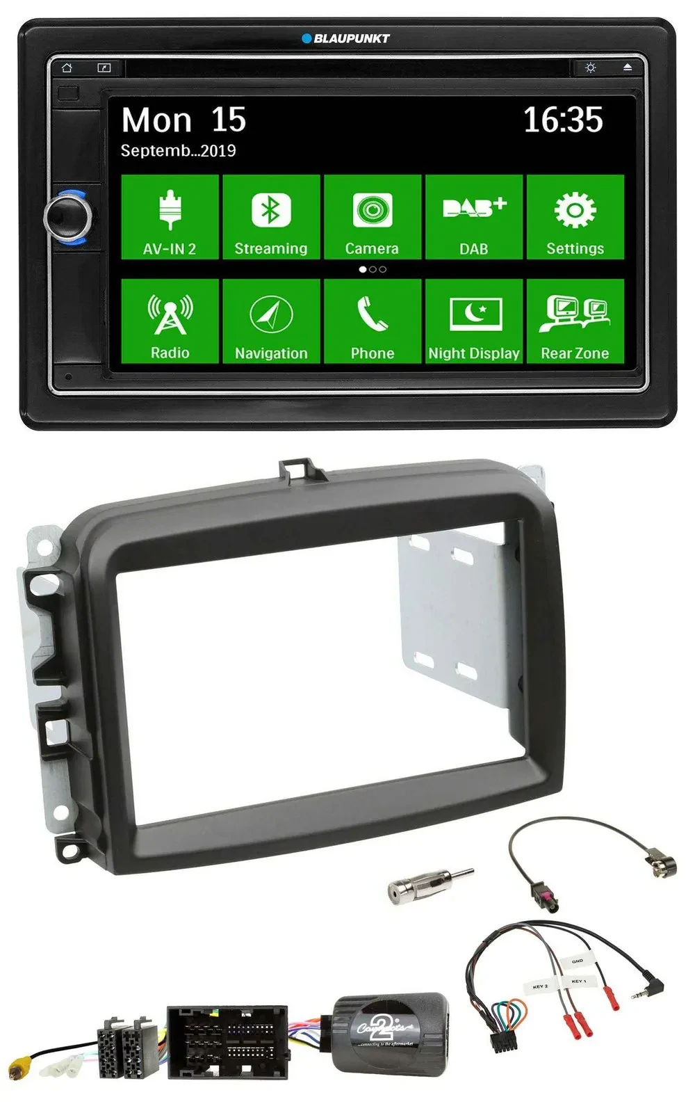 Blaupunkt Bluetooth 2DIN Lenkrad DAB USB TMC Navigation für Fiat 500 L ab 2012