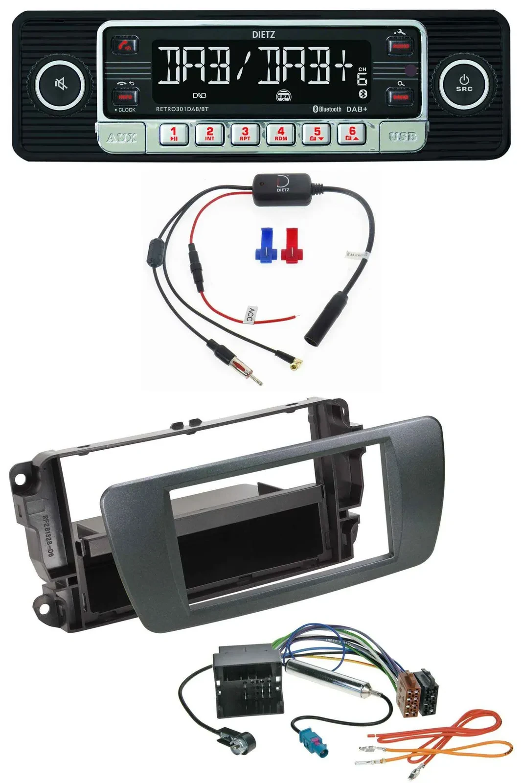 Dietz MP3 DAB Bluetooth USB Autoradio für Seat Ibiza ab 08 azabacheschwarz