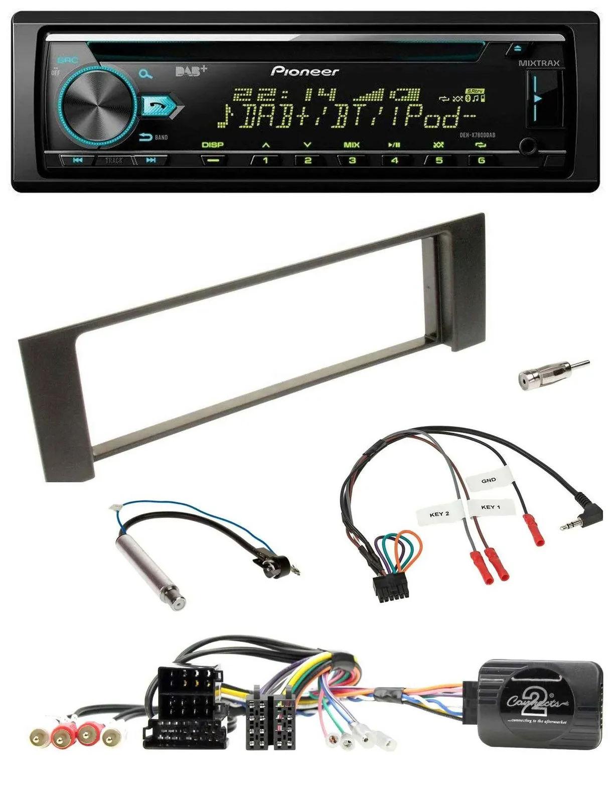 Автомагнитола Pioneer CD, USB, Bluetooth, DAB для Audi A4 (2000–2009) ISO Fakra, совместимая с кнопками на руле