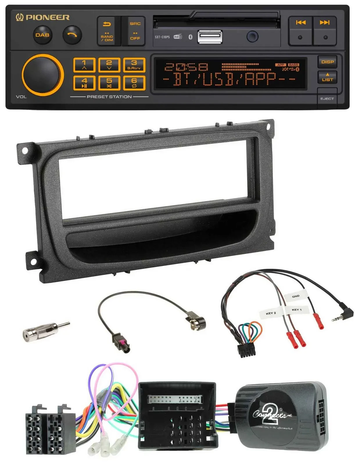 Автомагнитола Pioneer DAB, USB, Bluetooth для Ford C-Max/Focus/Galaxy (2007–2010), поддержка кнопок на руле, CAN