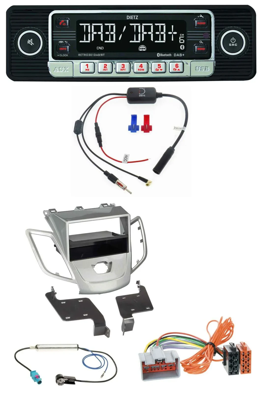 Dietz MP3 DAB Bluetooth USB Autoradio für Ford Fiesta 08-10 JA8 ohne Display sil