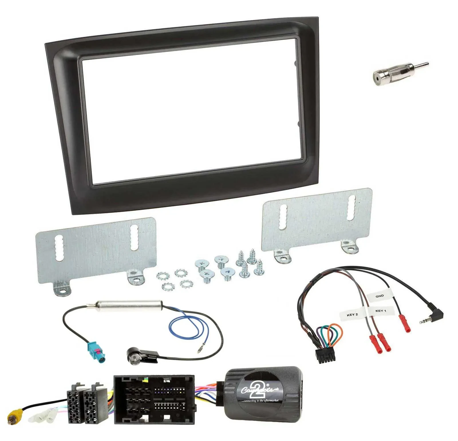 Установочный комплект для автомагнитолы Caraudio24 для Fiat Doblo (с 2015), 2-DIN, черный, с адаптером управления на руле