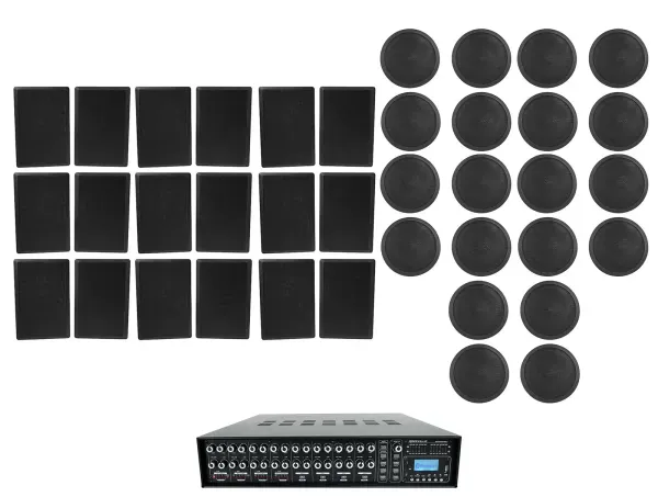 Rockville 4-Zone Matrix Amp+20) 6" Black Ceiling+18) Wall Speakers 4 Restaurant