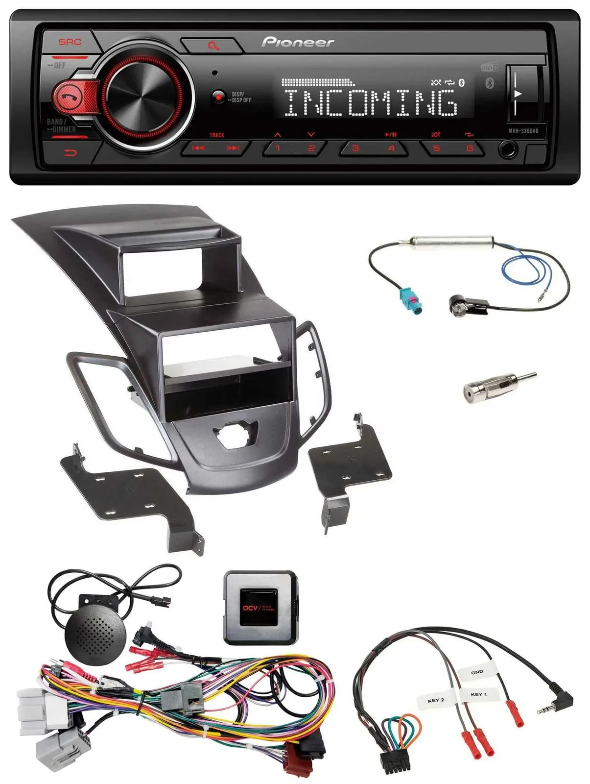 Pioneer Bluetooth USB DAB Lenkrad Autoradio für Ford Fiesta 10-13 Display schwar