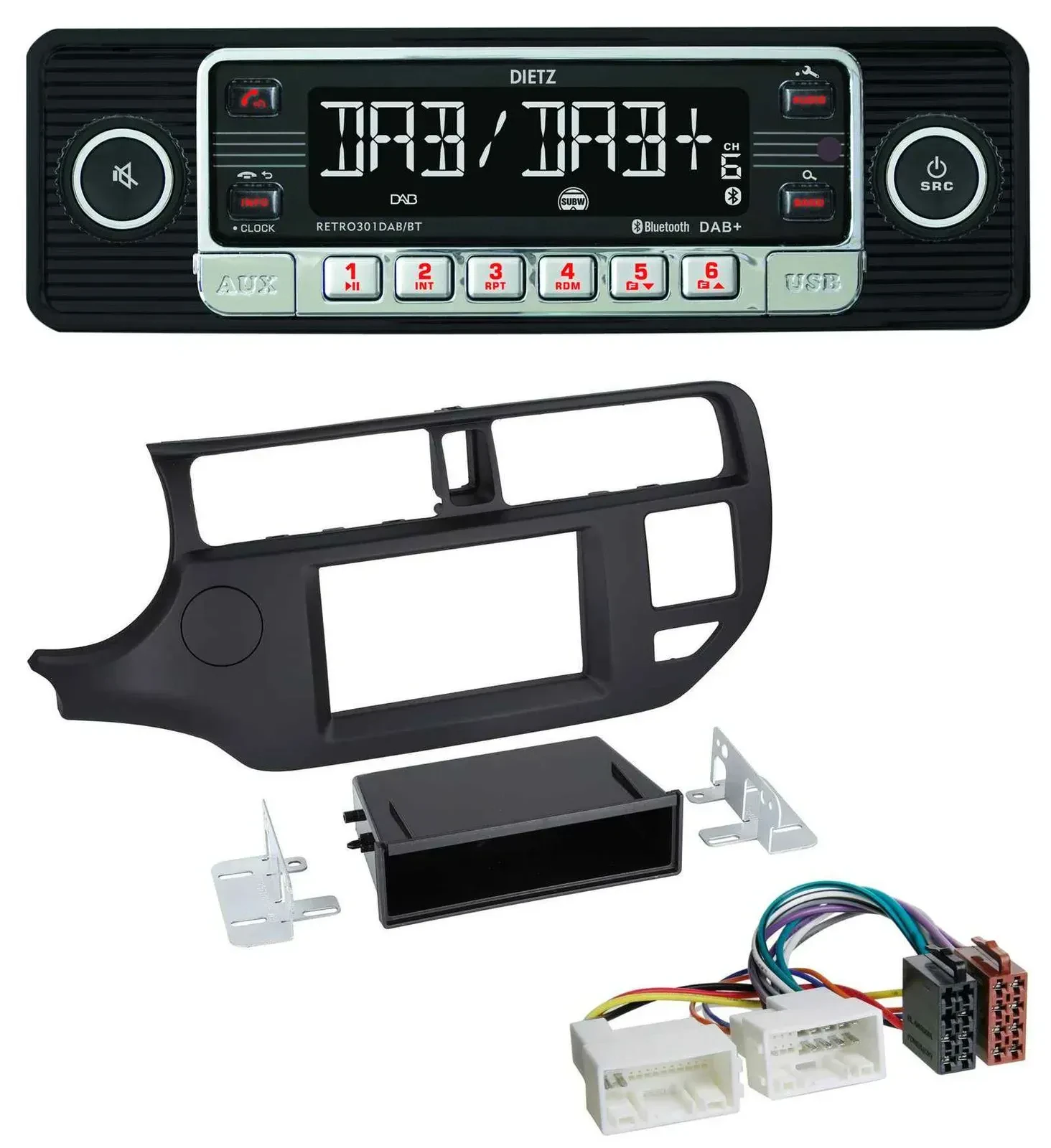 Автомагнитола для Kia Rio (UB 2011–2014) Dietz USB, DAB, MP3, Bluetooth, чёрная