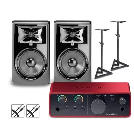 Focusrite Scarlett Solo Gen 4 JBL 3 Series Studio Monitors/Stands/Cables 308MKII