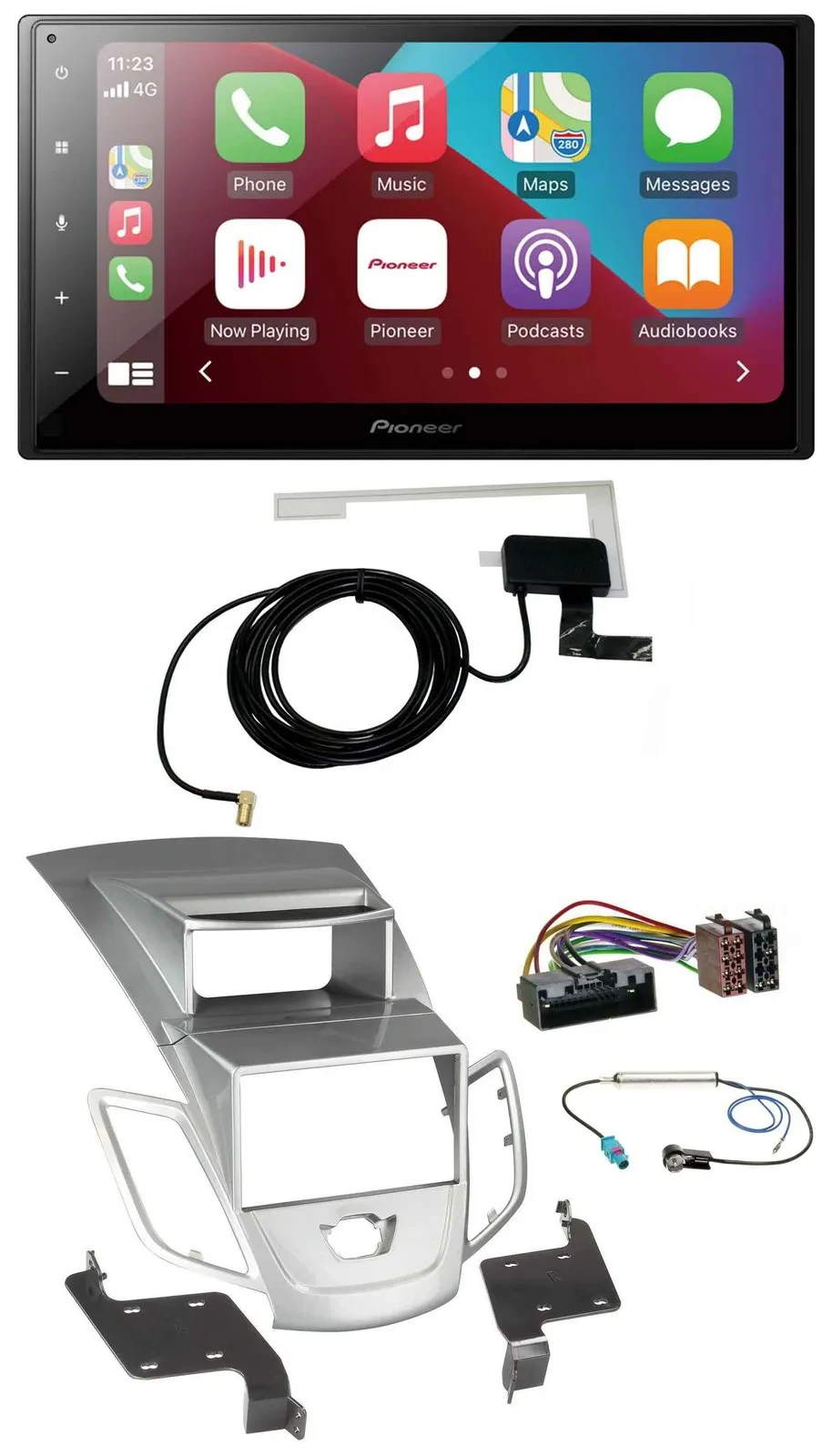 Автомагнитола Pioneer 2-DIN, DAB, Bluetooth, USB, MP3, для Ford Fiesta 2010–2017, серебристая