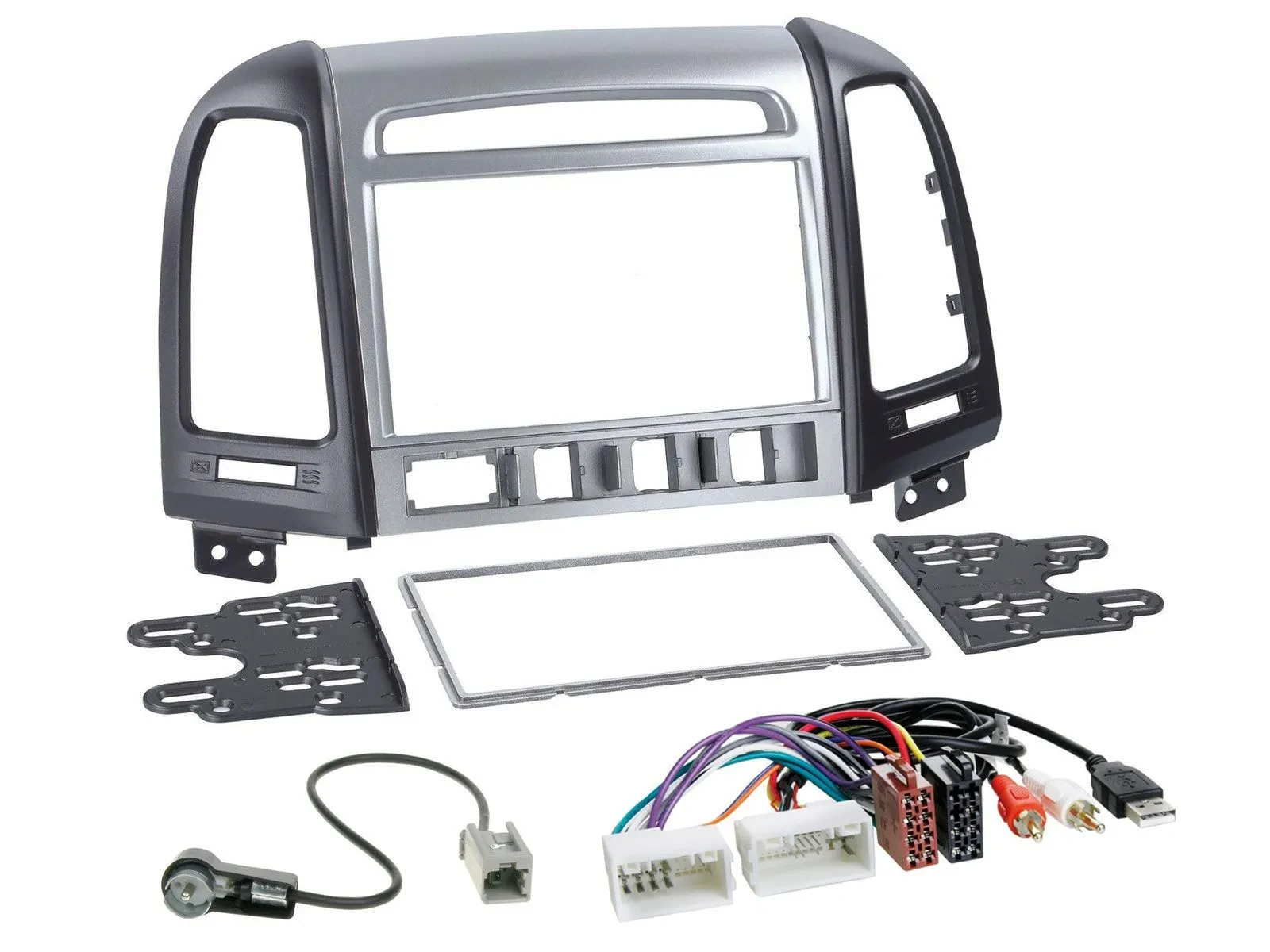 Einbauset Doppel DIN Autoradio für Hyundai Santa Fe AUX USB 4 Schalter ab 11