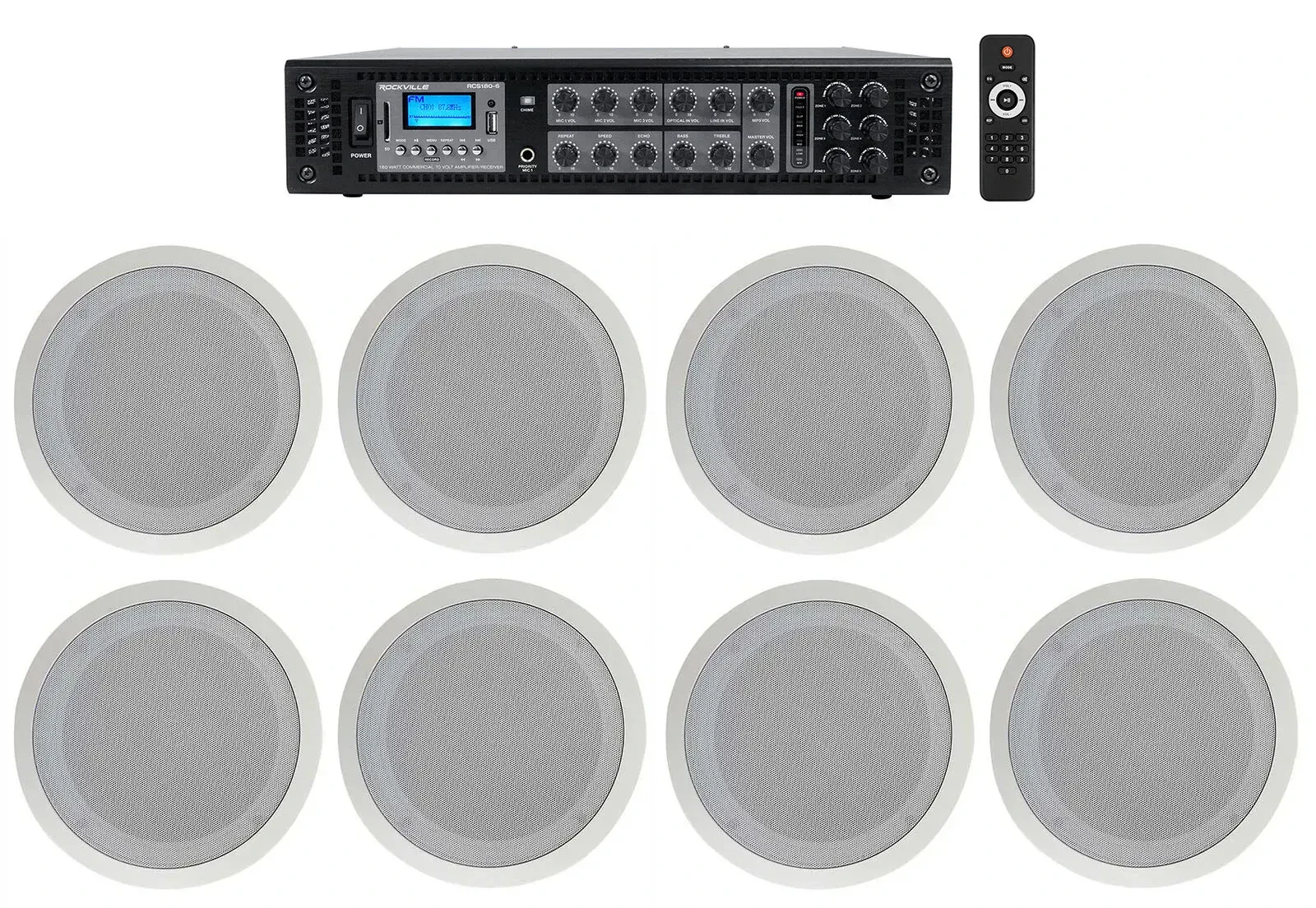 Потолочная акустика Rockville RCS180-6+(4) CC80T White с усилителем (8 штук)