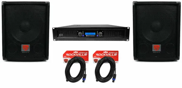 (2) Rockville SBG1128 12" Pro DJ PA Subwoofers+5000w 2-Channel Amplifier+Cables