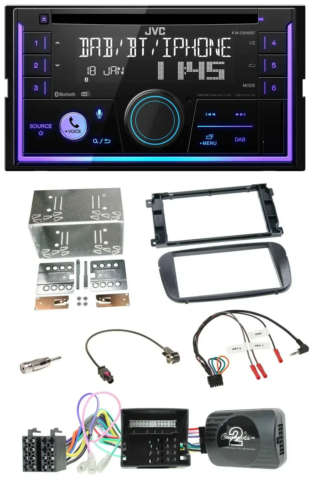Автомагнитола для Ford S-Max/Mondeo JVC 2 DIN CD, USB, DAB, Bluetooth, черный