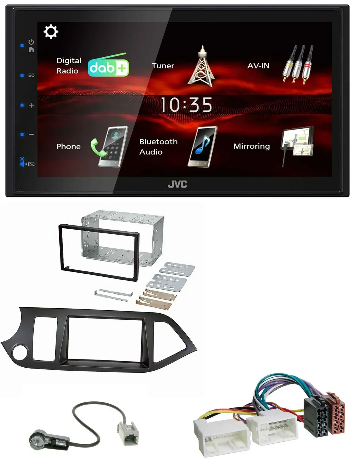 Автомагнитола JVC 2-DIN, USB, Bluetooth, MP3, DAB, для Kia Picanto (с 2011), Start-Stop