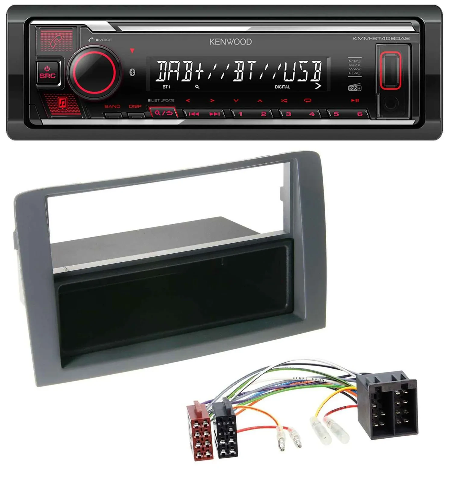 Kenwood MP3 Bluetooth USB DAB Autoradio für Fiat Idea (350, 03-11) - grau