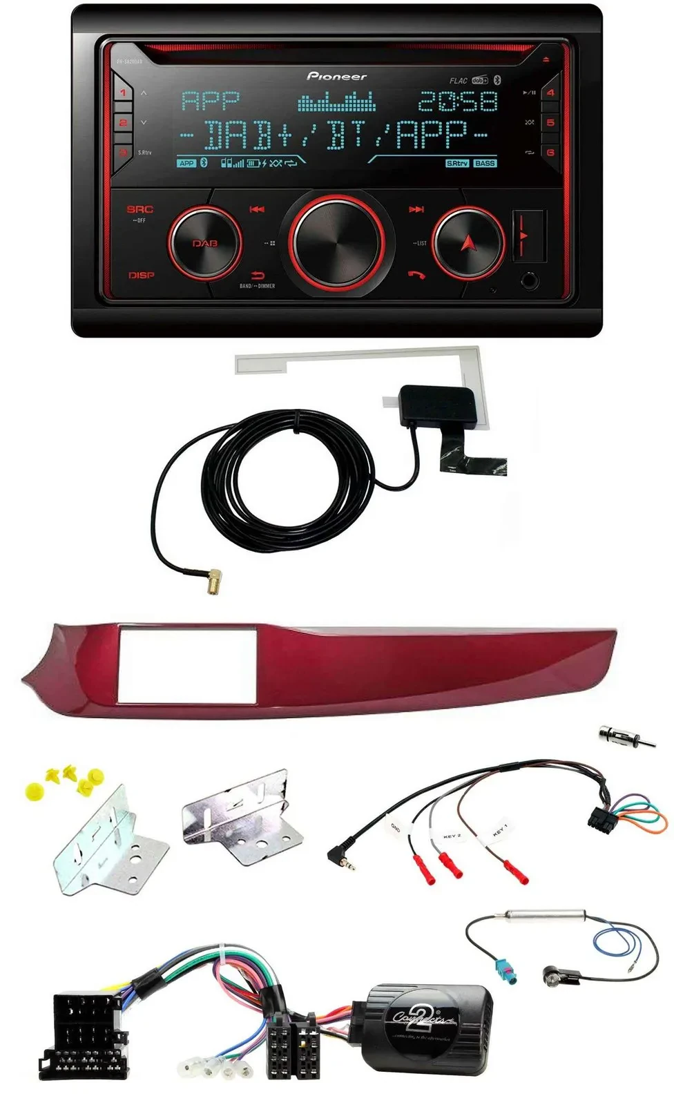 Автомагнитола для Alfa Romeo Giulietta Pioneer 2 DIN, DAB, USB, CD, Bluetooth, красная