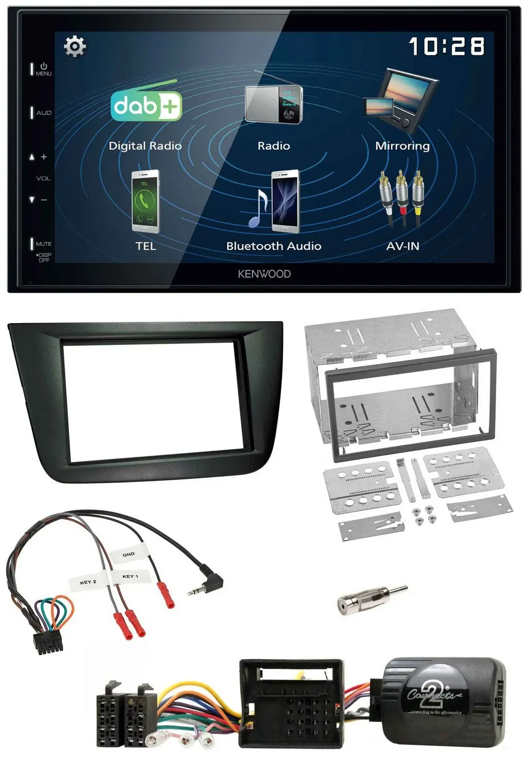 Kenwood 2DIN Bluetooth Lenkrad USB DAB Autoradio für Seat Altea Toledo schwarz