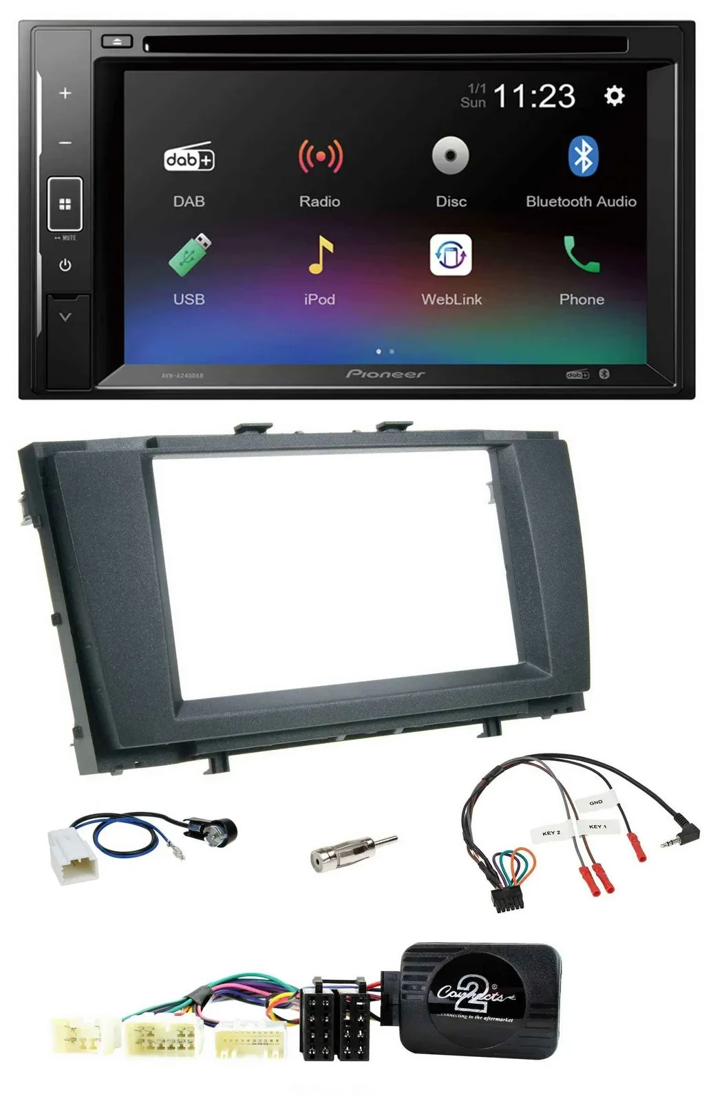 Pioneer Bluetooth Lenkrad USB 2DIN DAB DVD Autoradio für Toyota Avensis 2009-201