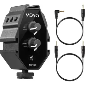 Movo Photo AM100 2-Channel TRS 3.5mm Microphone Audio Mixer w/3-Cold Shoe Mounts