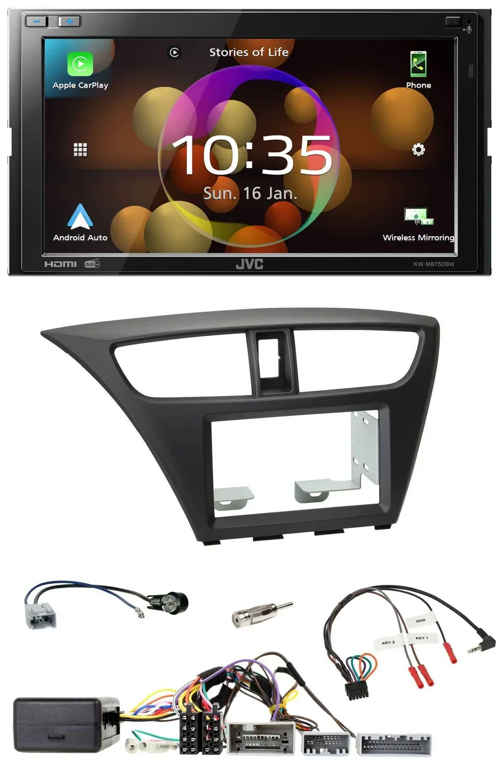 JVC DAB Lenkrad 2DIN Bluetooth USB Autoradio für Honda Civic ab 12 schwarz