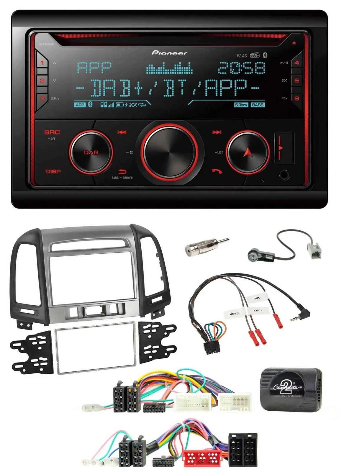 Pioneer 2DIN DAB Lenkrad Bluetooth USB CD Autoradio für Hyundai Santa Fe 10-12 3