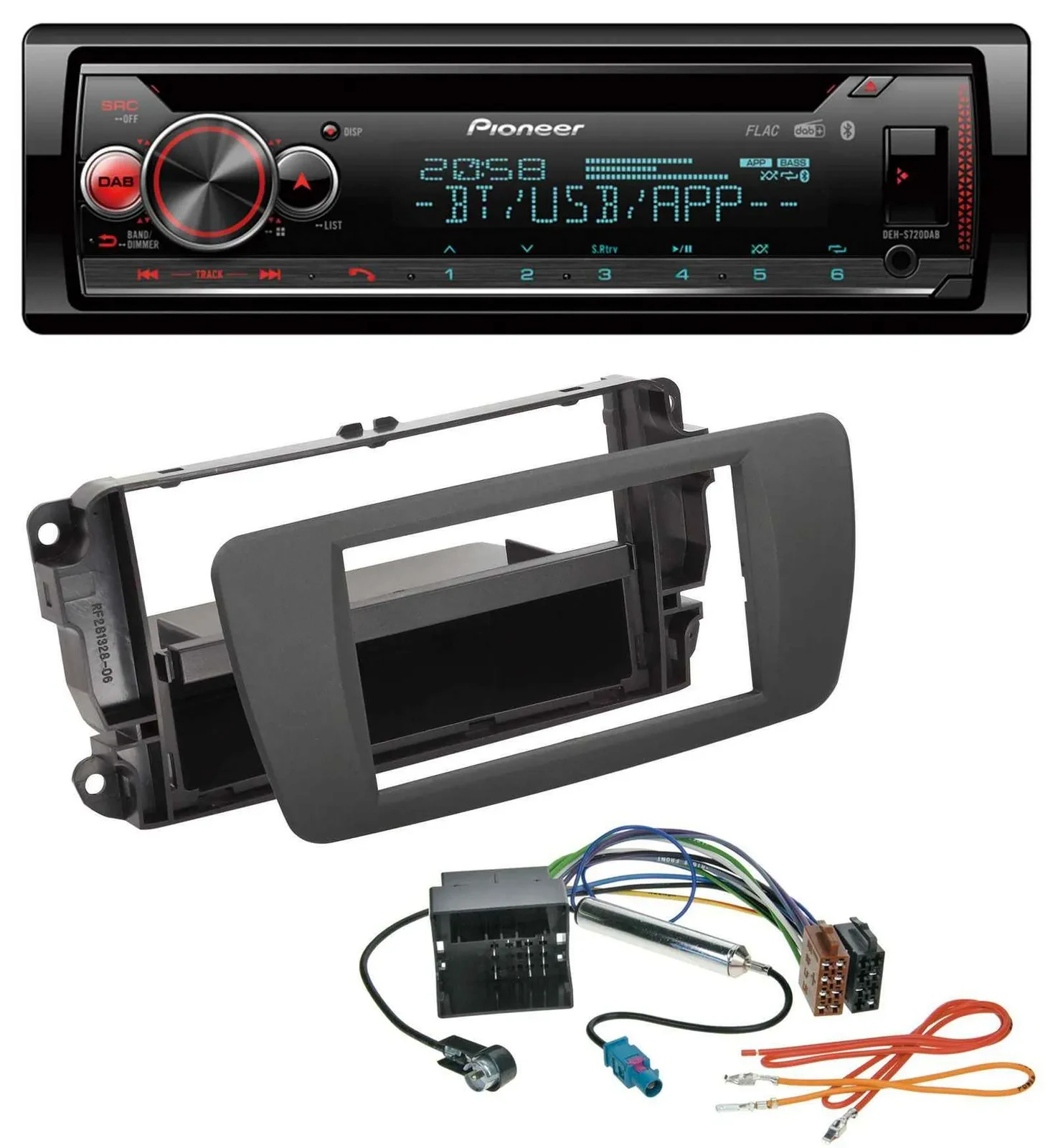 Pioneer MP3 DAB CD Bluetooth USB Autoradio für Seat Ibiza (ab 12) - tuam grey