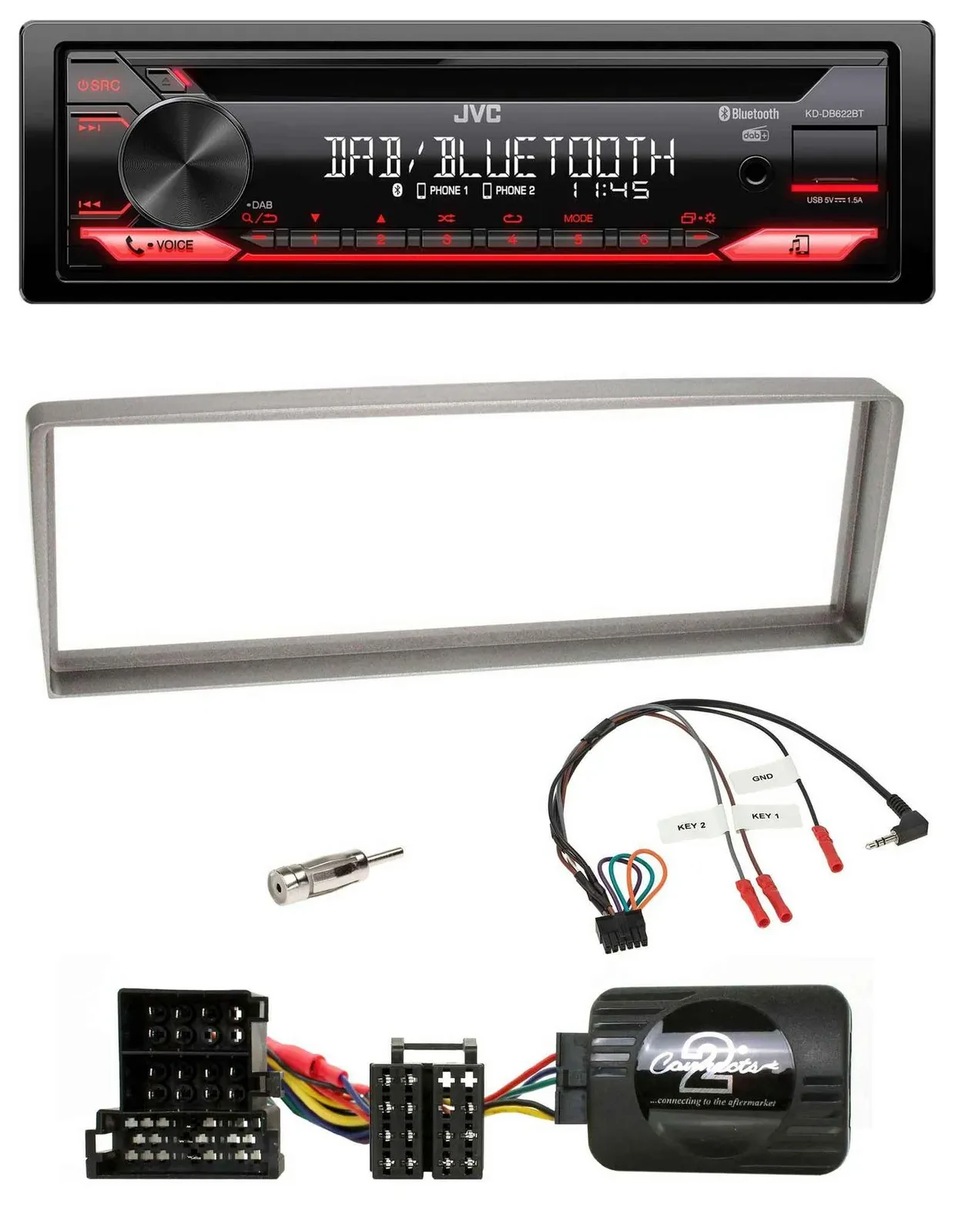 JVC CD DAB USB Bluetooth Lenkrad Autoradio für Alfa Romeo 156 ab 2003 silber