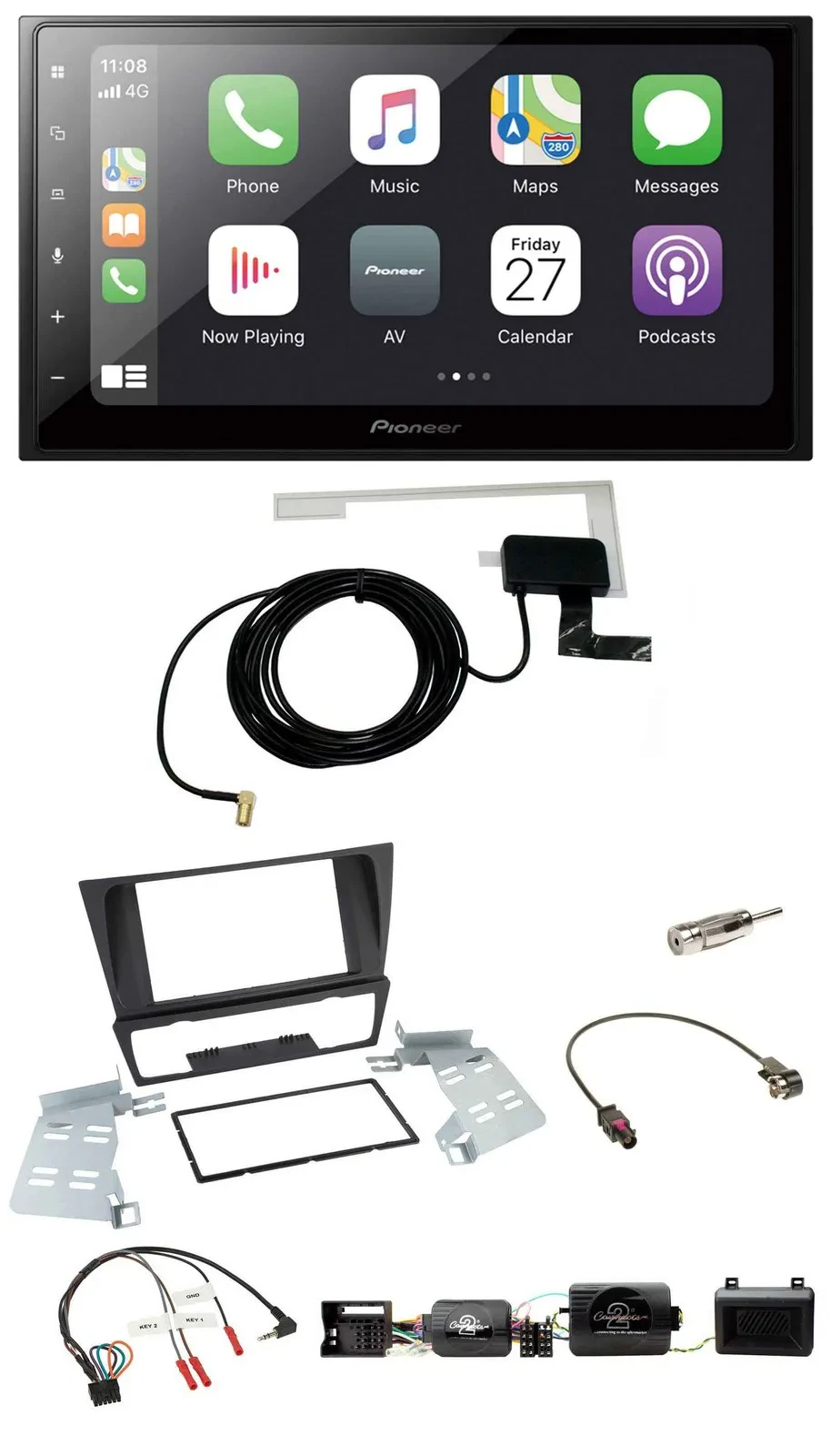 Автомагнитола для BMW 3 Series E90/E91/E92/E93 Pioneer 2DIN, Bluetooth, DAB, USB, поддержка кнопок на руле, поддержка PDC