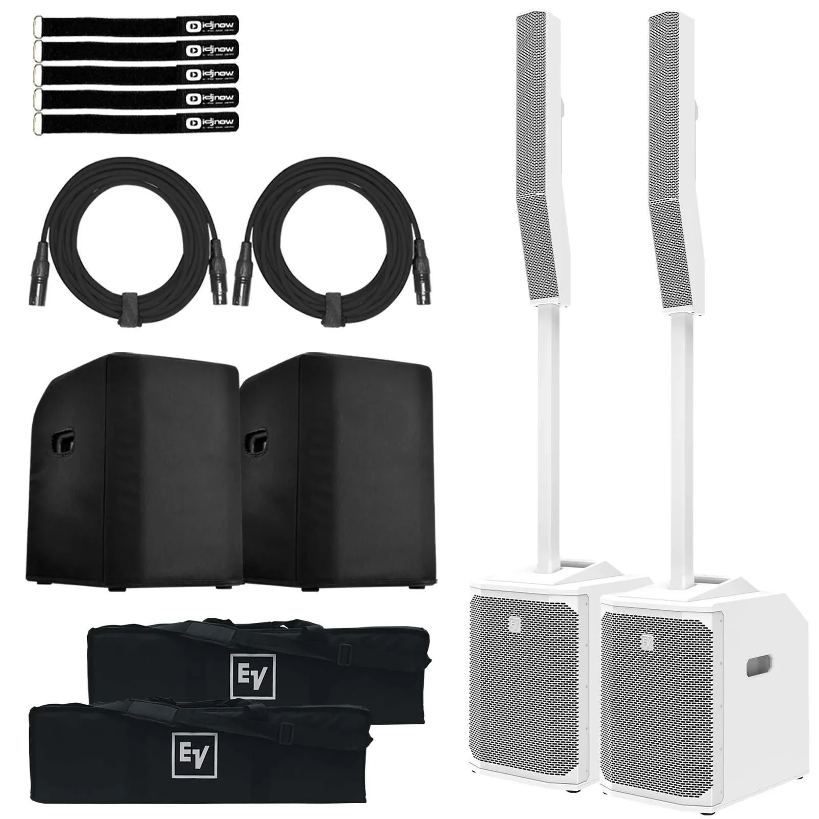 Electro-Voice Evolve50M Powered Column DJ PA Speakers White w Mixer & Sub Covers