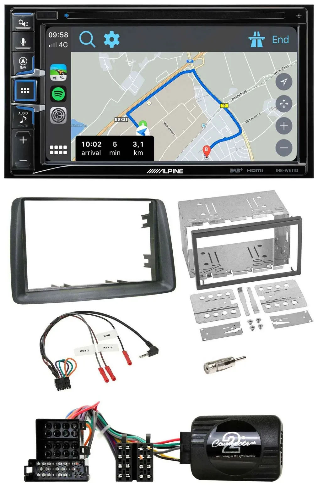 Alpine DAB TMC Bluetooth 2DIN USB Lenkrad Navigation für Fiat Panda 2004-2007 gr