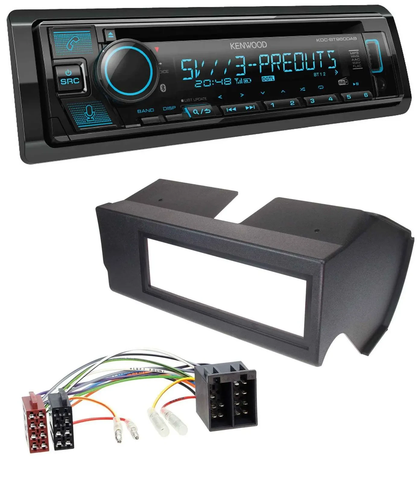 Автомагнитола Kenwood Bluetooth USB CD MP3 DAB для Fiat Panda (до 2002), черная