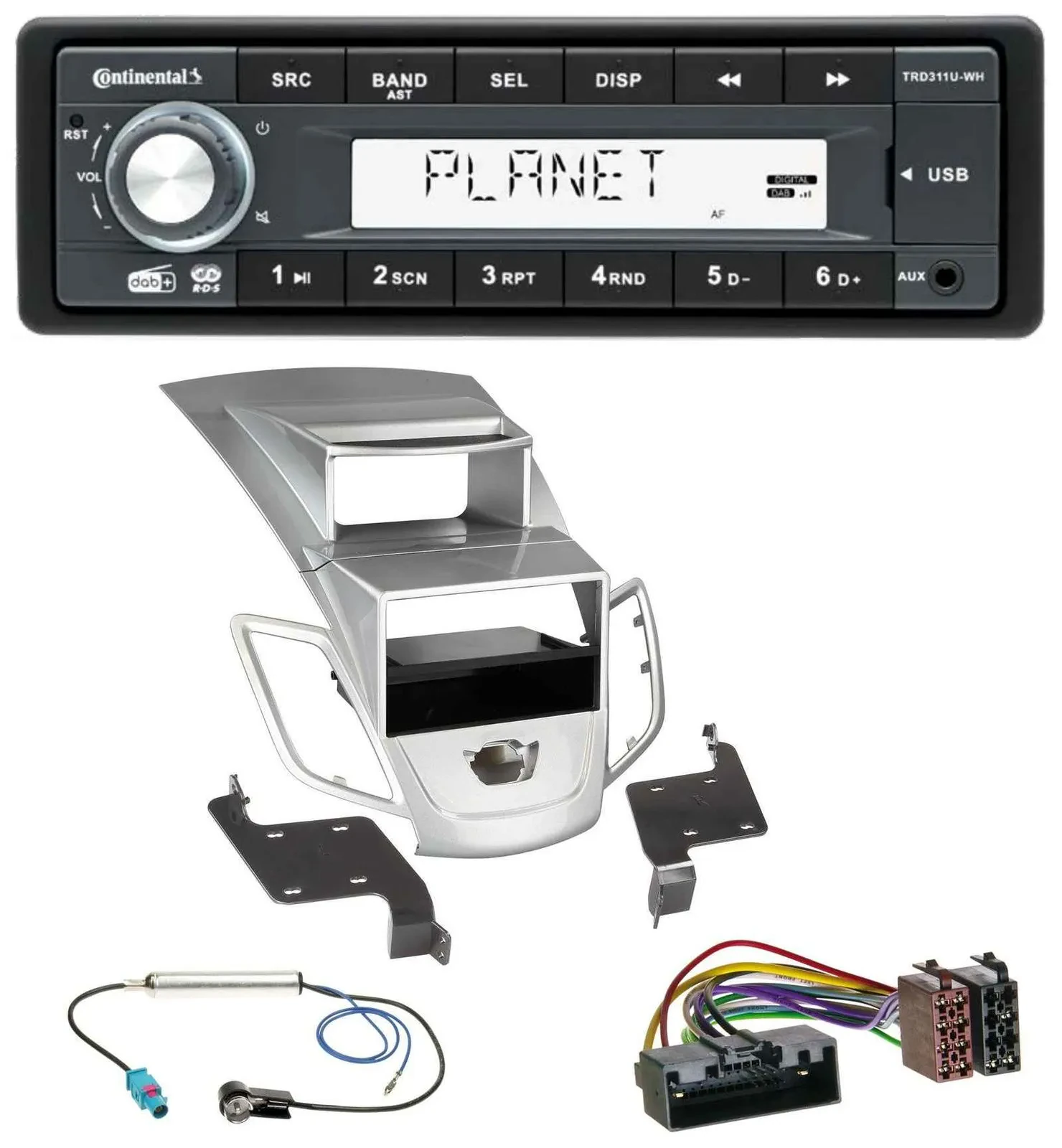 Continental MP3 AUX USB DAB 1DIN Autoradio für Ford Fiesta Display 10-17 silber