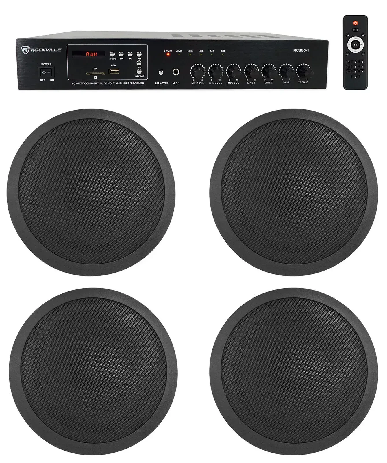 Потолочная акустика Rockville CS80-1+CCL6T Black с усилителем (4 штуки)