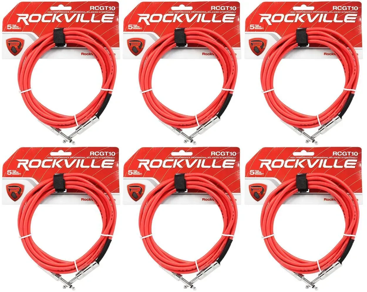 Инструментальный кабель Rockville RCGT10R Red 3 м (6 штук)