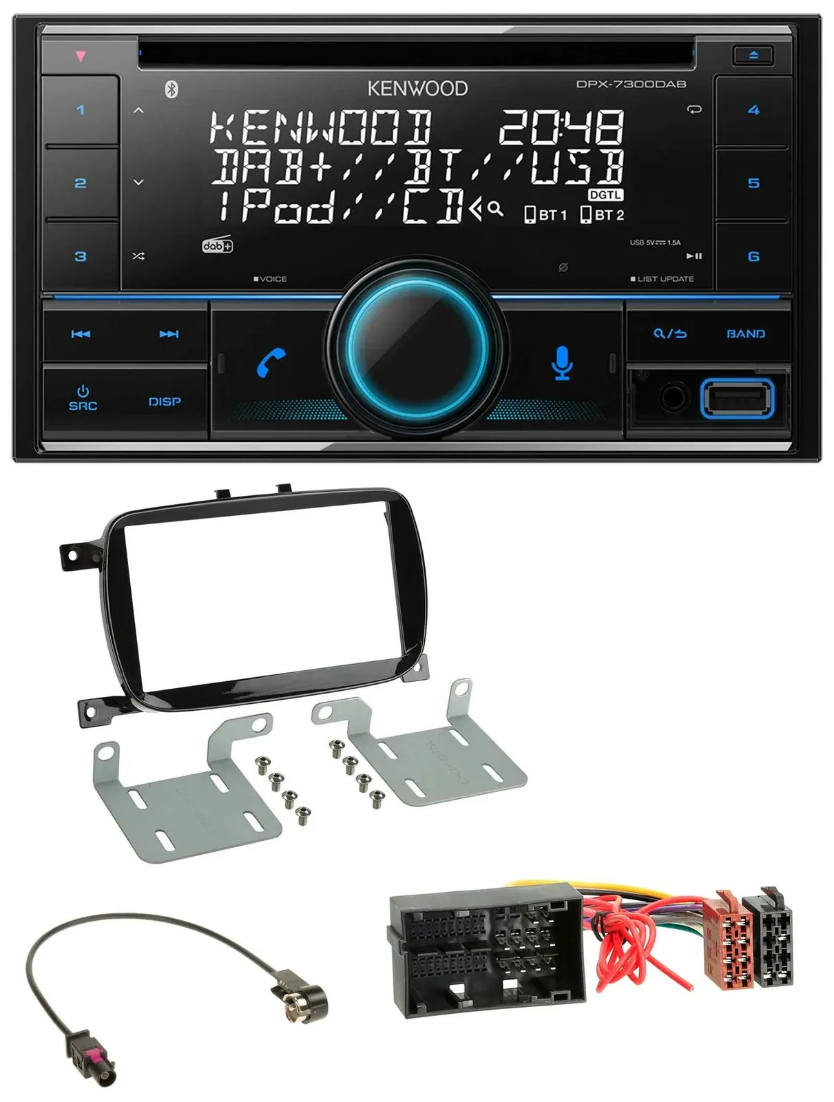 Kenwood CD 2DIN DAB USB MP3 Bluetooth Autoradio für Fiat 500X ab 2016 klavierlac