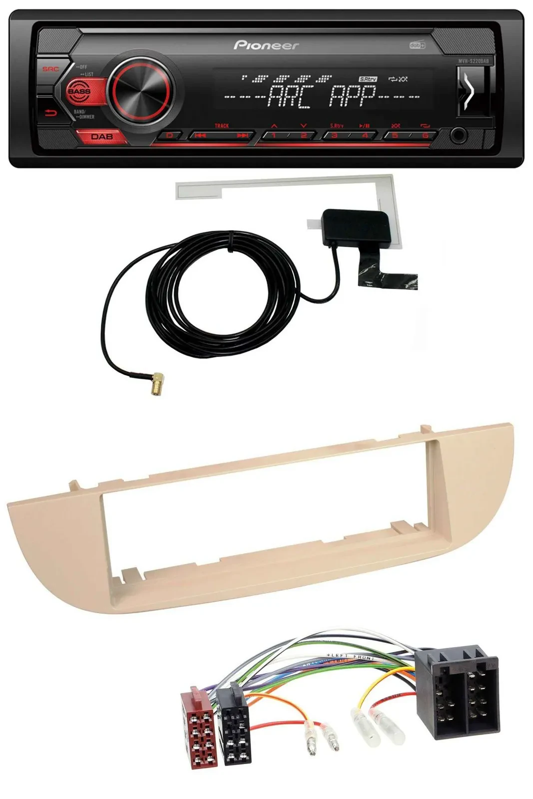 Автомагнитола Pioneer 1 DIN USB DAB MP3 AUX для Fiat 500 (с 2007), перламутрово-серый/бежевый