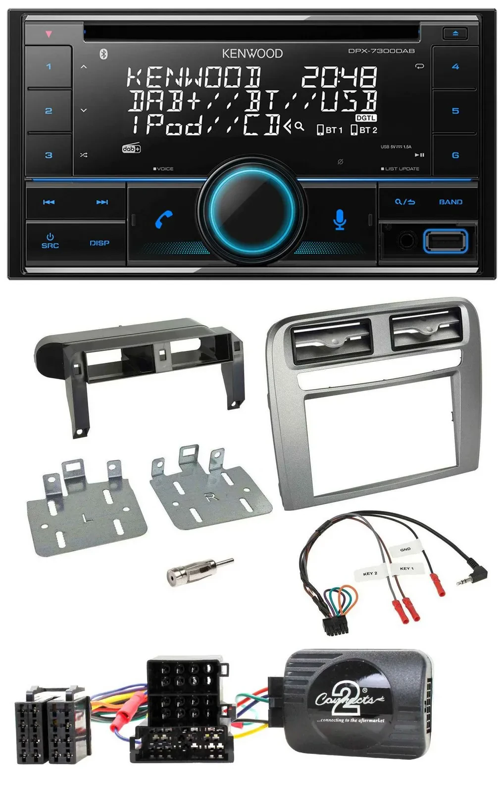 Автомагнитола Kenwood 2 DIN CD DAB USB Bluetooth для Fiat Grande Punto 2005–2006, совместимая с кнопками на руле