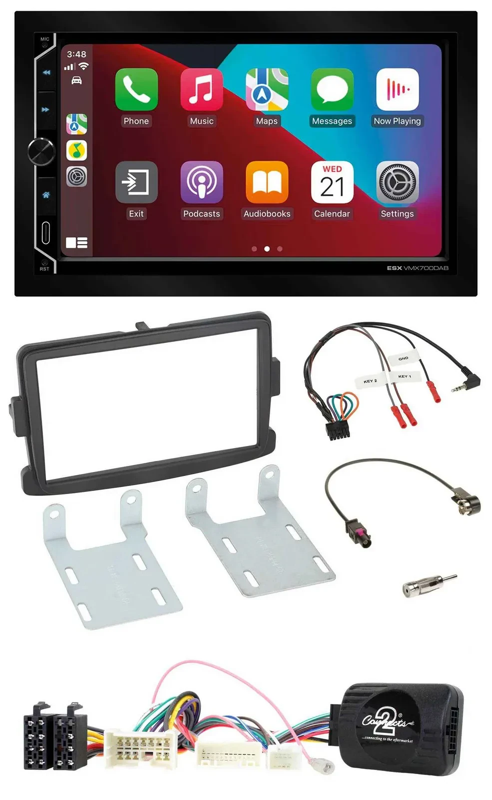 Автомагнитола ESX 2DIN, DAB, USB, Bluetooth, для Dacia (с 2012), черный, поддержка управления на руле
