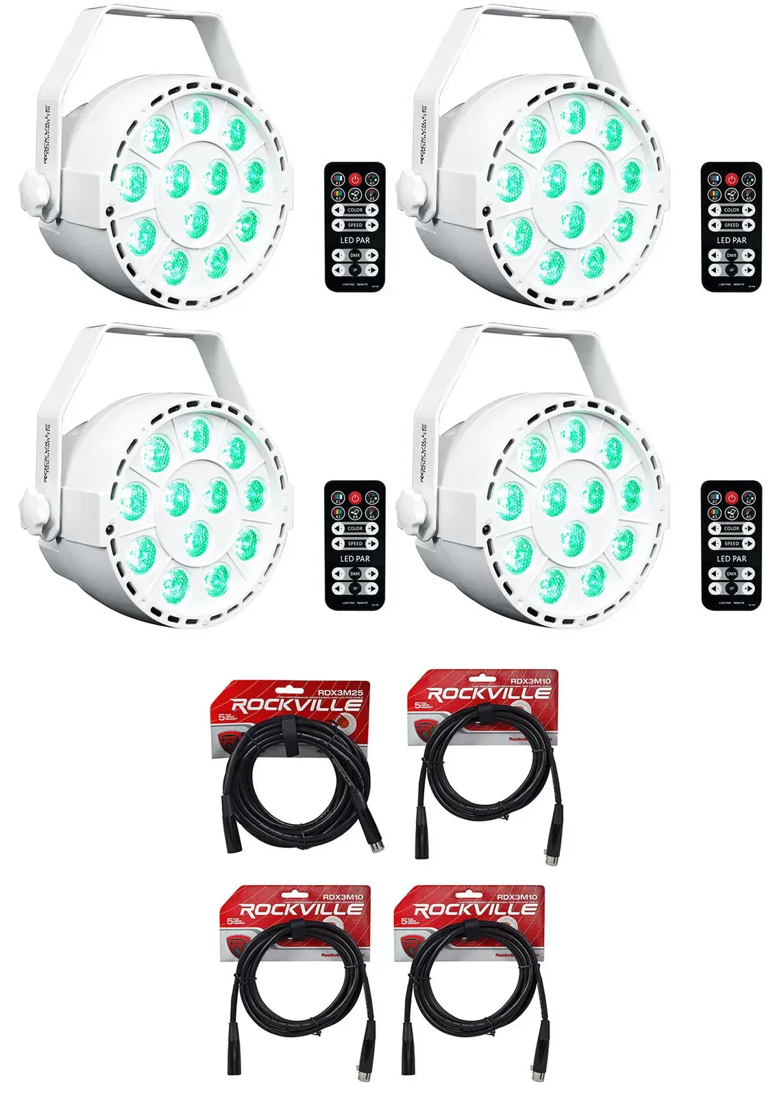Светодиодный прибор Rockville RockPAR TRI LED RGB с аксессуарами (4 штуки)