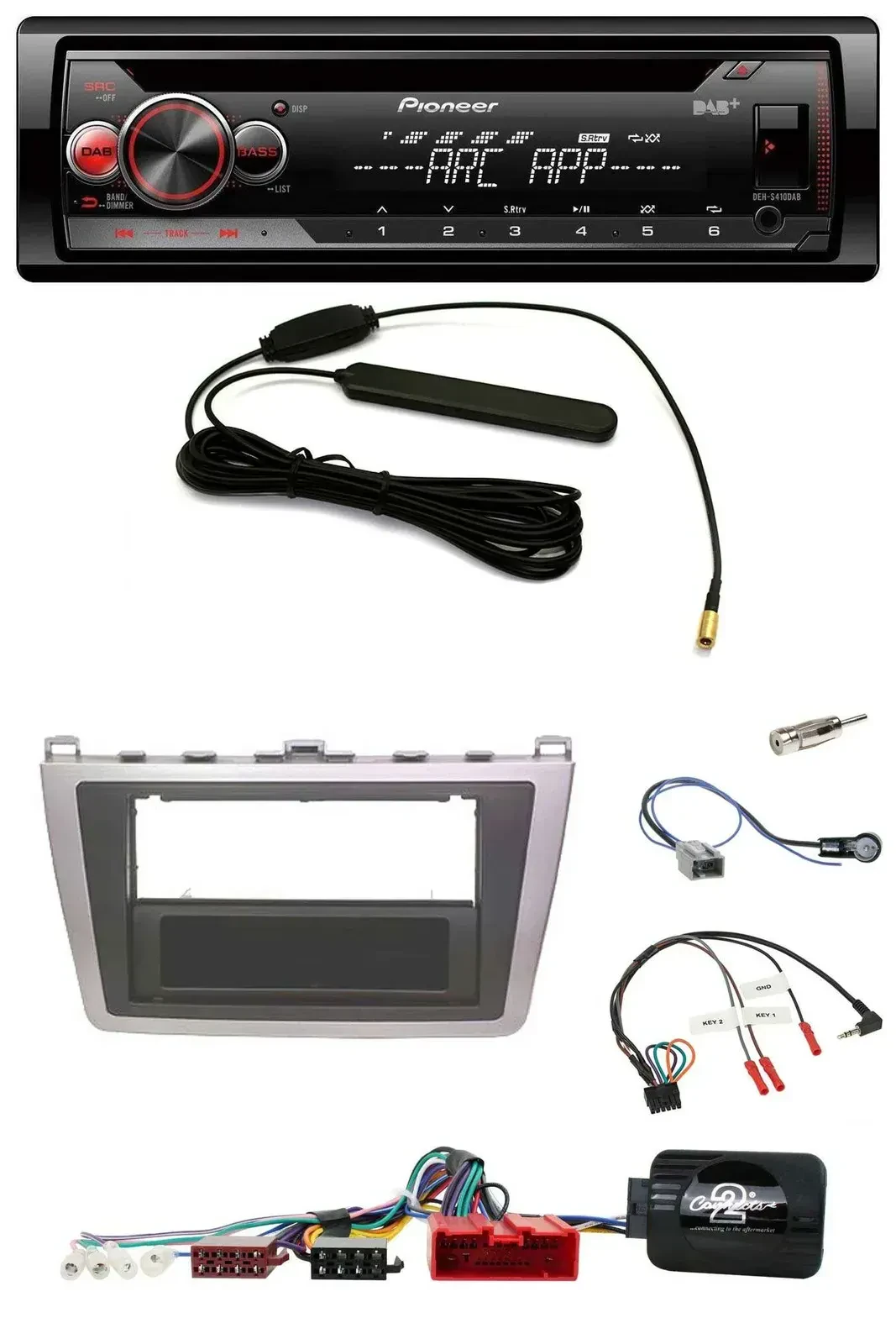Автомагнитола Pioneer CD/USB, DAB, MP3, поддержка управления с руля, для Mazda 6 (2008–2012), серебристо-черная