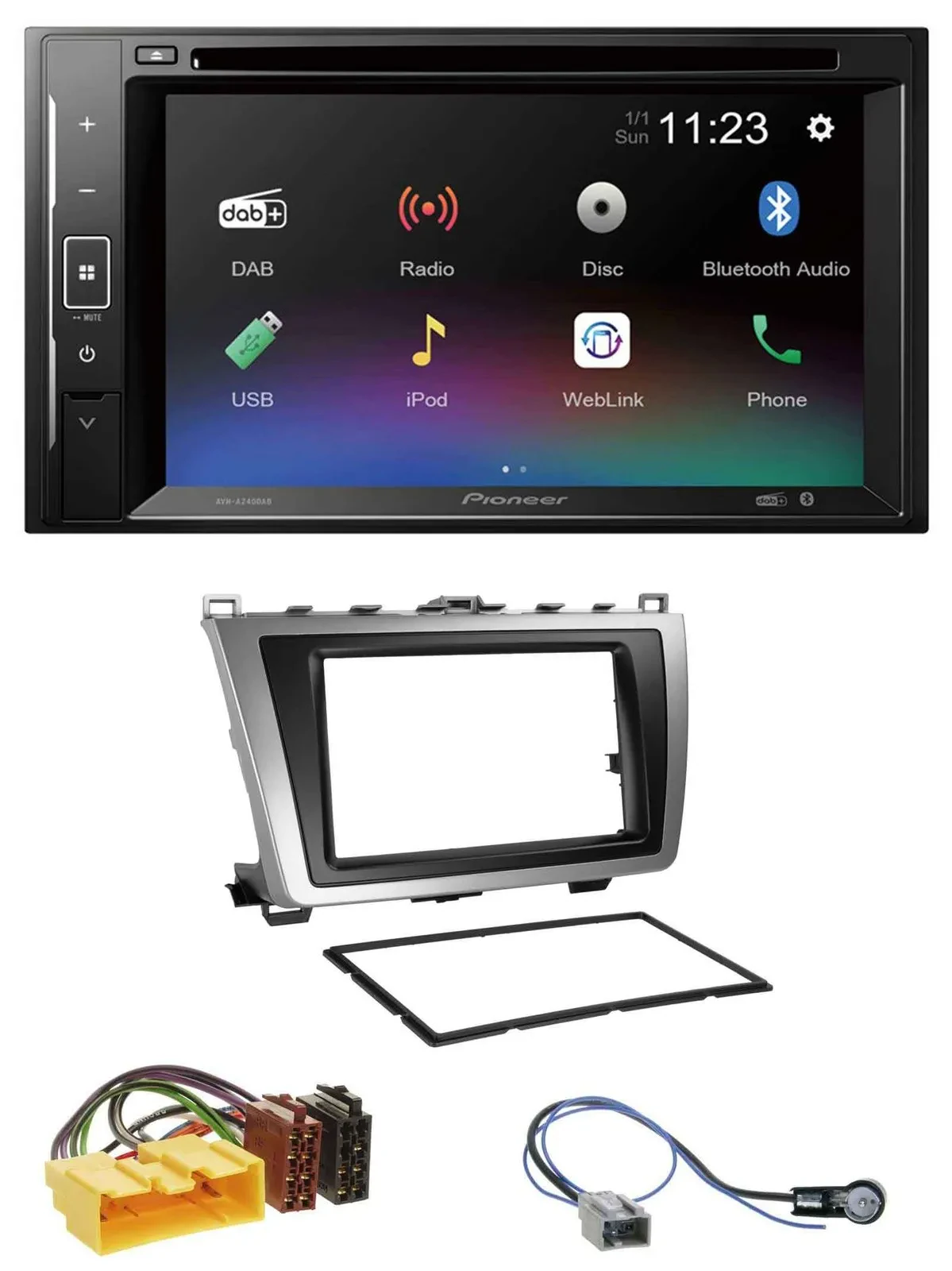 Pioneer Bluetooth MP3 USB 2DIN DAB DVD Autoradio für Mazda 6 08-12 schwarz-silbe