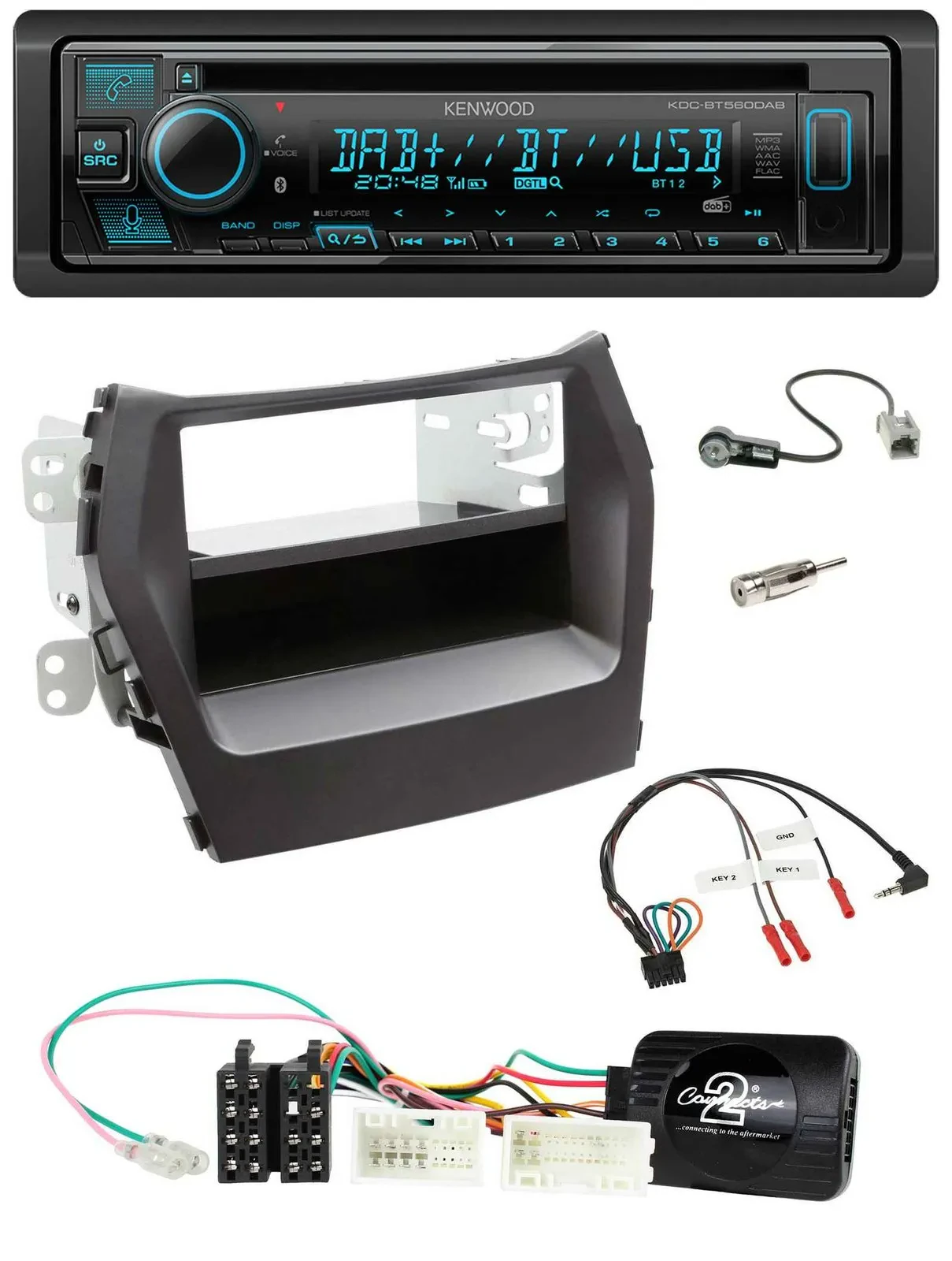 Автомагнитола Kenwood Bluetooth, DAB, CD, USB, поддержка кнопок на руле, для Hyundai Santa Fe (с 2012), черный