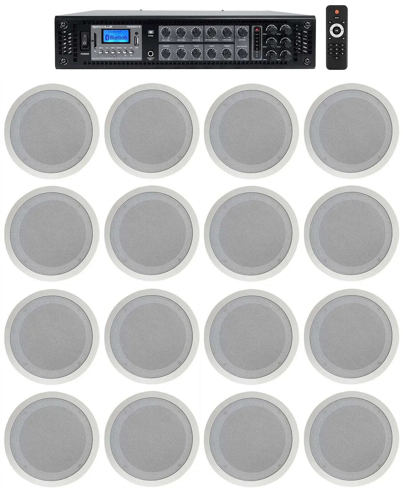 Потолочная акустика Rockville RCS350-6+(8) CC80T Wh HOTEL White с усилителем (16 штук)