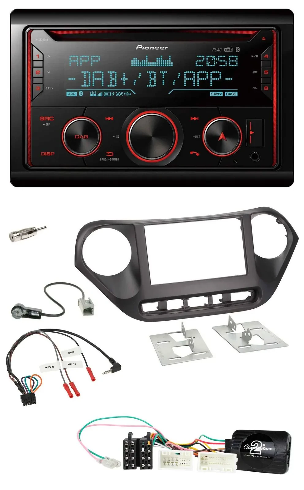 Автомагнитола для Hyundai i10 (с 2014) Pioneer 2DIN DAB, Bluetooth, USB, CD, поддержка управления с руля