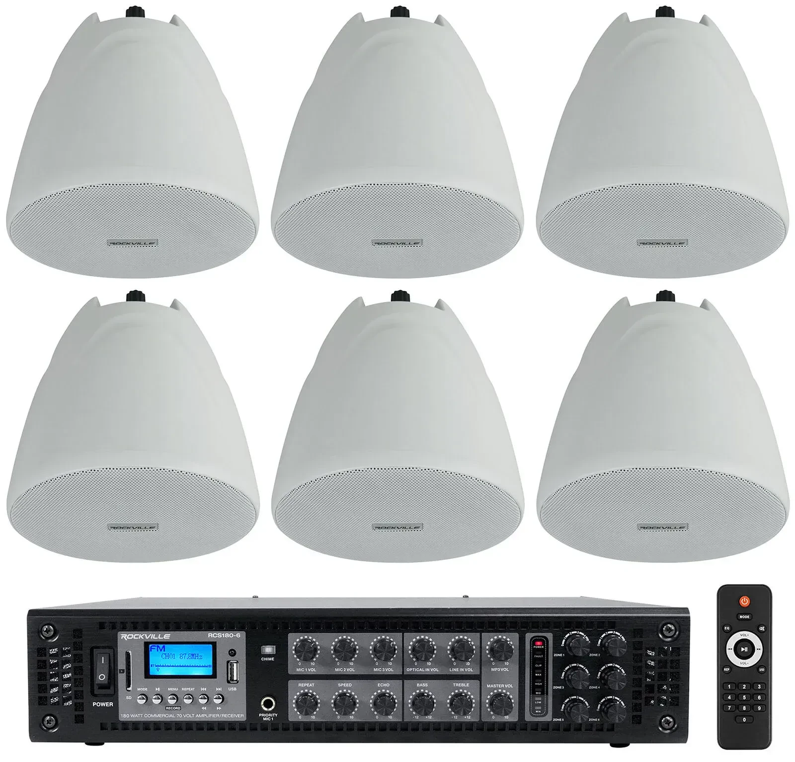 Потолочная акустика Rockville PEN-40T White с усилителем (6 штук)